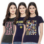 Preneum Womens Cotton Regular Fit Latest Graphic Stylish Printed Short Sleeves Casual T-Shirt || Trendy & Styling (Pack 3), Bla
