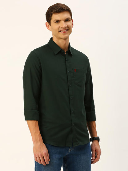 Thomas Scott Mens Classic Slim Fit Flannel Casual Shirt Dark Green