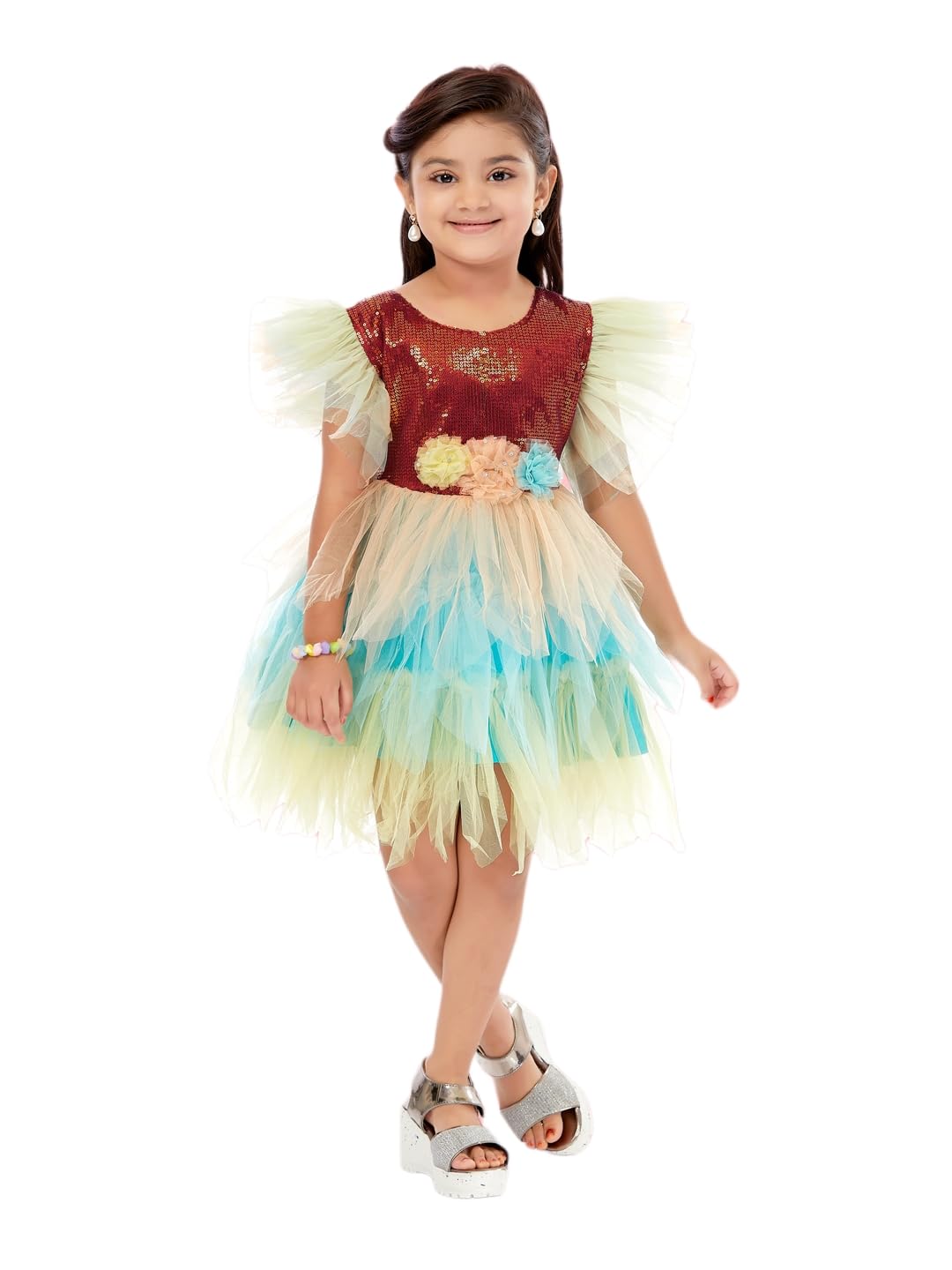 Aarika Baby-Girl's Nylon Fit and Flare Knee-Length Dress (SP-FK-3015_Maroon