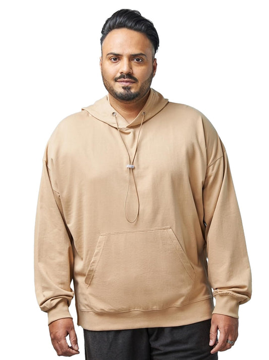 Bewakoof Heavy Duty 1.0 Mens Solid Oversized Fit Full Sleeve Hooded Neck Cotton Blend Plus Size Hoodies_620455_Brown_4XL