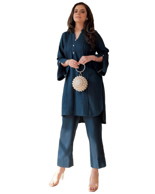 Gosriki WomenS Cotton Blend Solid Ethnic Co-Ord Set (Gigi Blue-Gs_L_Blue_Large)