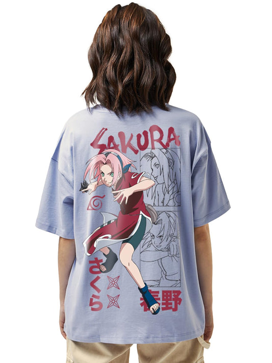 Bewakoof Official Naruto Merchandise Womens Graphic Printed Oversized Fit Half Sleeve Round Neck Cotton Jersey T-Shirt_651105_P