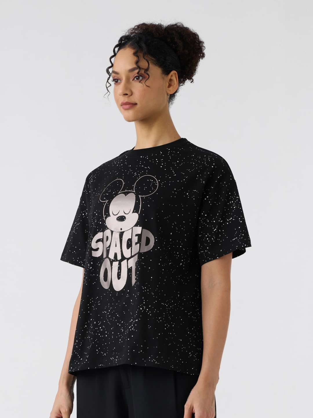 The Souled Store| Official Disney: Spaced Out ft. Mickey Mouse (Oversized) Womens and Girls T-Shirts|Half Sleeve|Loose fit Graph