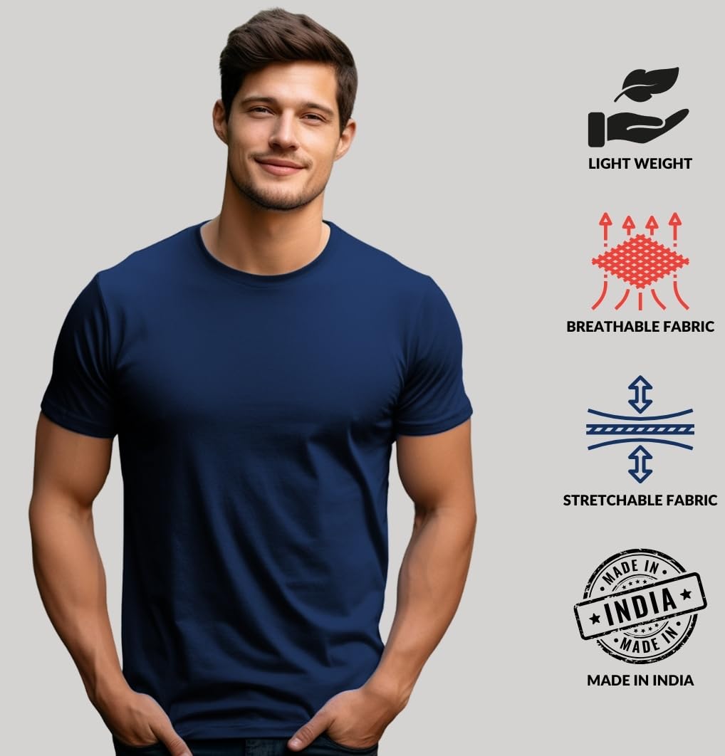 ADRO Men's Solid Regular Fit T-Shirt (RCM2-PLN)