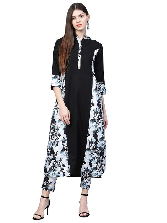 Ziyaa Women's Digital Print Flared Polyrayon Kurta With Pant