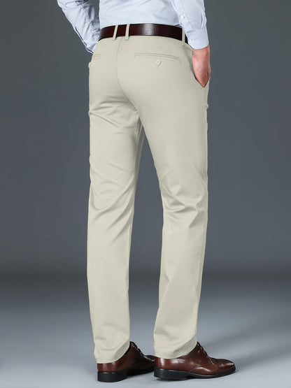AVANOVA Mens Beige Solid Trousers Light Business Style Slightly Stretch Straight Leg Pants for Outdoor Casual Daily (Trouser 12
