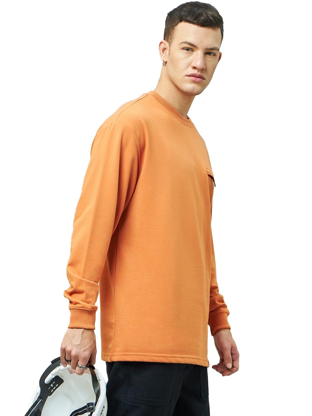 Bewakoof Heavy Duty 1.0 Mens Solid Super Loose Fit Full Sleeve Round Neck Terry T-Shirt_617042_Orange_XL