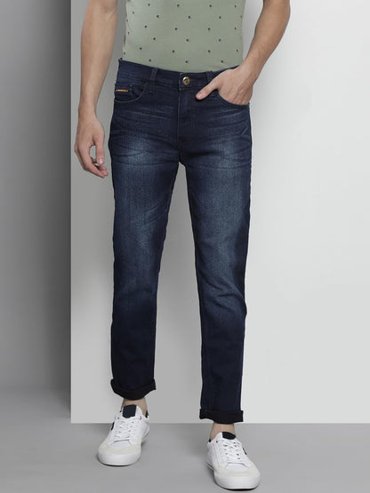 The Indian Garage Co Men Slim Fit Printed Side Tape Mid-Rise Stretchable Jeans Blue
