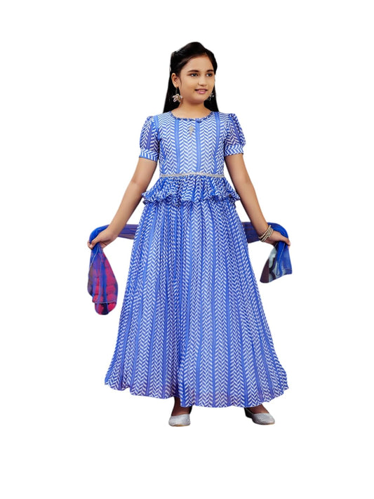 Aarika Girls Ethnic Wear Blue Colour Zig Zag Printed Georgette Lehenga Choli Set (4-10 Years)
