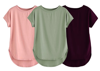 Fabricorn Combo Of Three Plain Sage Green, Dusty Rose And Wine Round Neck Up And Down Cotton Tshirt For Women (Sage Green, Dusty