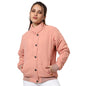 Campus Sutra Women Peach Pink Puffer Regular Fit Bomber Jacket For Winter Wear | Standing Collar | Full Sleeve | Buttoned | Casu