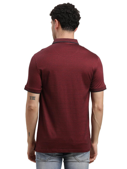 Turtle Men 100% Cotton Slim Fit Dobby Maroon Polo T-Shirt