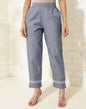 Fabindia Blue Cotton Chikankari Tapered Casual Pant