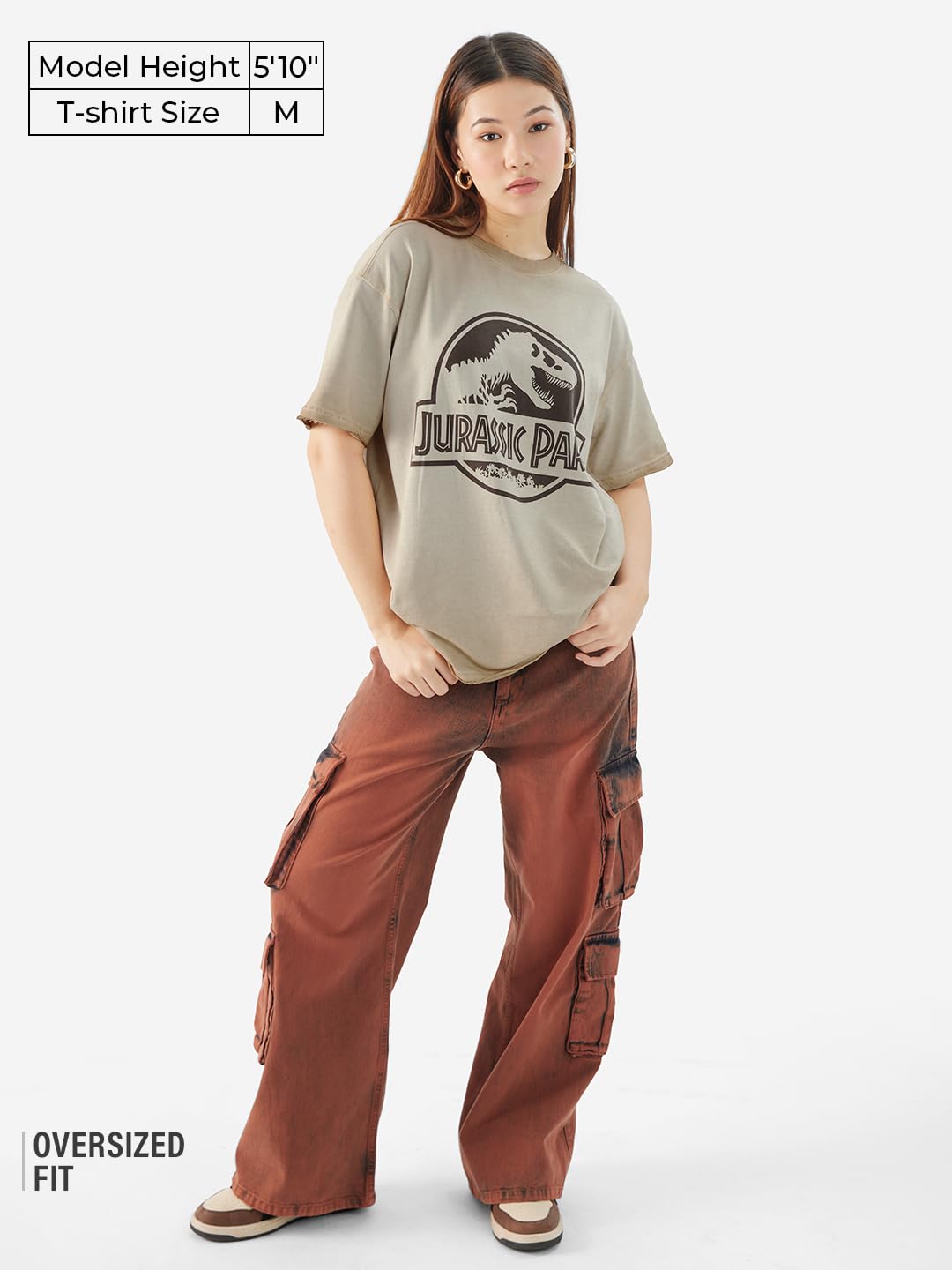The Souled Store Official Jurassic Park: Logo Women and Girls Short Sleeves Round Neck Grey Graphic Printed Cotton Boyfriend T-S