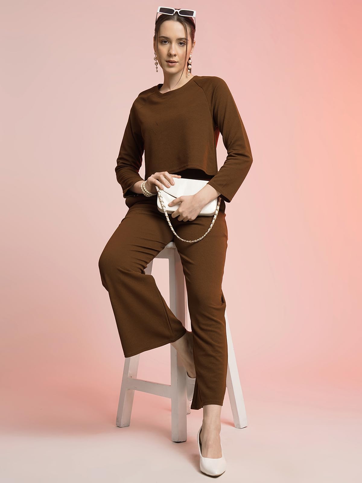Selvia Womens Co-ords Set|Lycra Crop Top & Trouser Set|Casual Co-ords Set for Women|Two Piece Co-ord Set|Crop Top & Bottom Set(