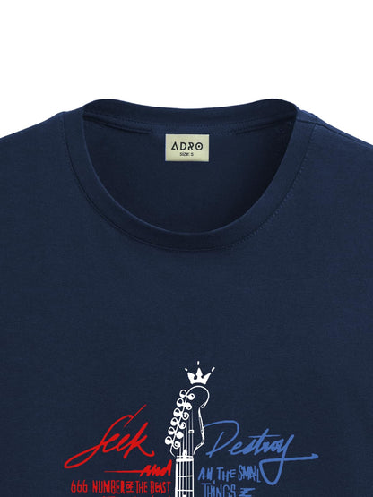 ADRO Guitar Design Printed T-Shirt for Men - 100% Cotton, Regular Fit, Soft Breathable Fabric | RN23-M-GTR-NB