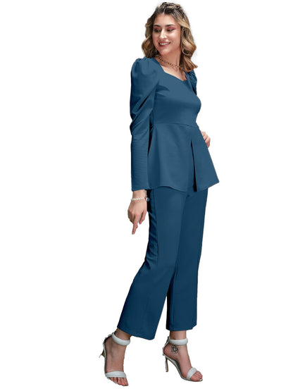 Elliti Solid Relaxed Fit Full Sleeve Co-Ord Set For Women'S | Coord Sets | Top And Formal Trouser Co Ord Set For Women (Set Of 2
