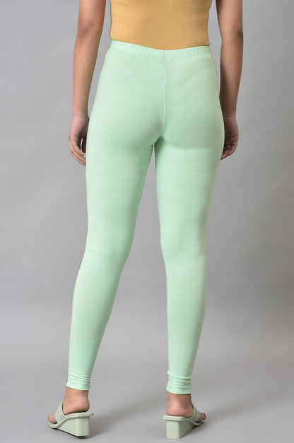 Aurelia Womens Green Solid Cotton Blend Leggings