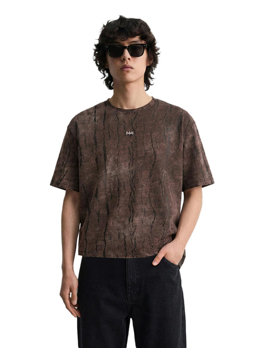 The Indian Garage Co Mens Boxy Fit Distressed Half Sleeves Crew Neck T-Shirt
