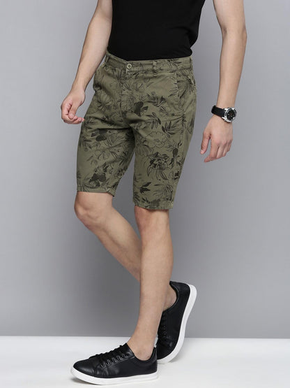 The Indian Garage Co Men Slim Fit Solid Mid-Rise Chino Shorts Olive