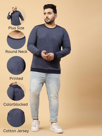 Rigo Cotton Plus Size T-Shirts for Men | Full Sleeves Plus Size T-Shirt for Boys | Printed, Round Neck T-Shirt for Men | Casual