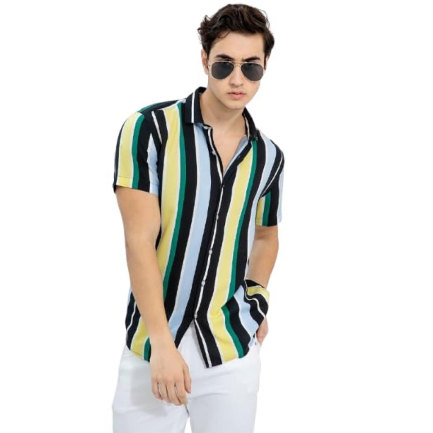Men Premium Stylish Branded Printed Floral Print Stretchable Fabric Cut Away Collar Casual Shirt (In, Alpha, Xl, Regular, Yellow