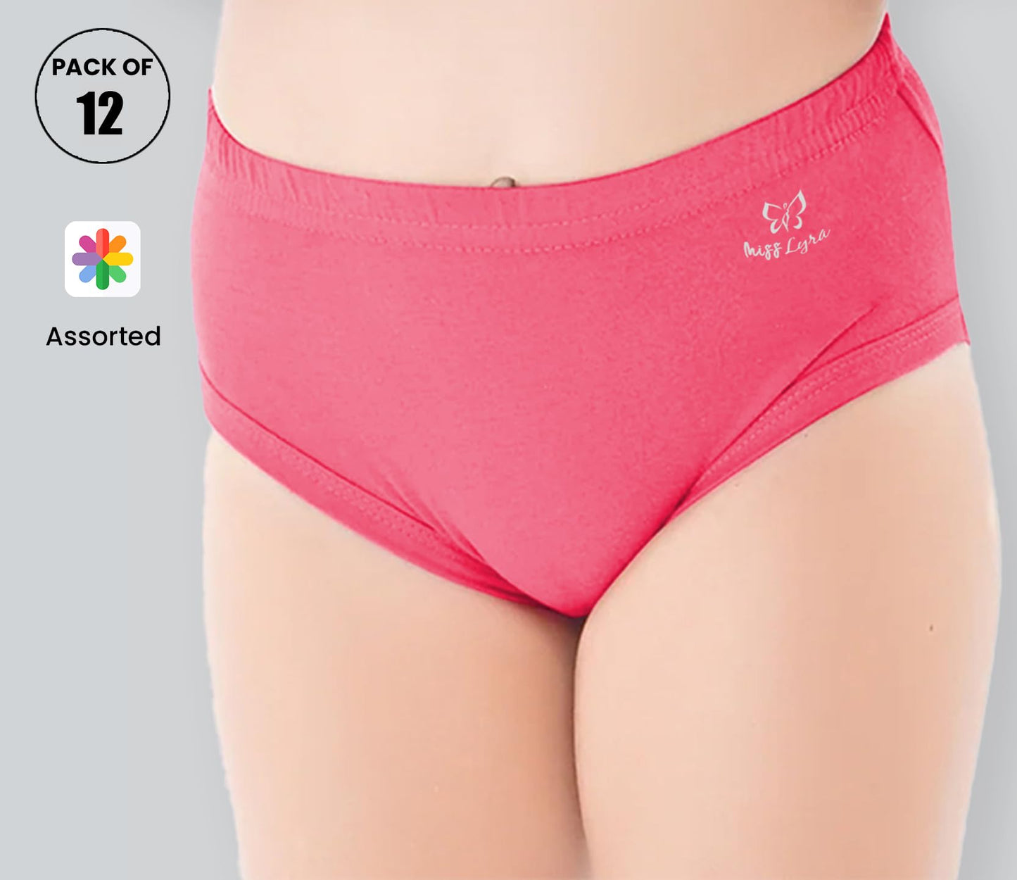 Lyra Cotton Assorted Solid Coloured Kids/Girls Panty | Hipstar Pack Of 12