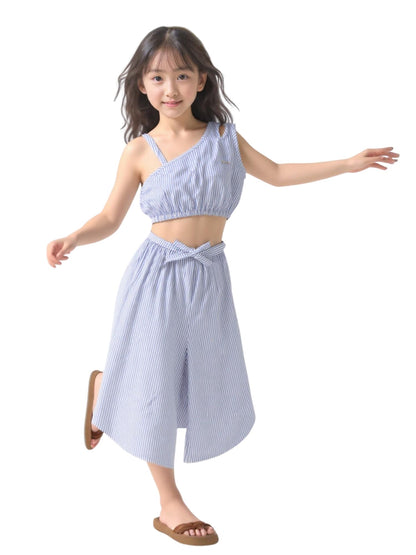 A.T.U.N. (ALL THINGS UBER NICE) Girls Blue Stripe Leslie Co-ord Set | Sleeveless Top and Capri Set