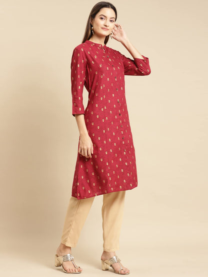 rangita Maroon Rayon Knee Length Printed A-line Kurti for Women | Kurta for Women
