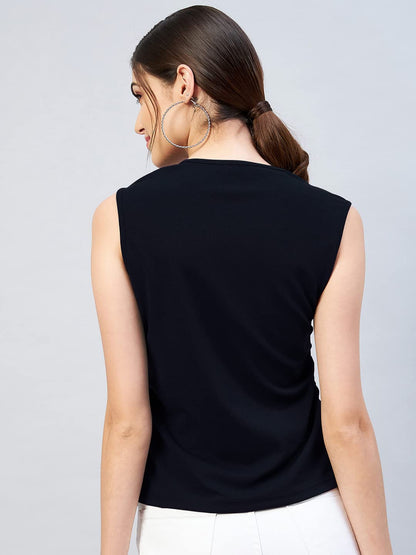 Rare Women Casual Navy Blue Colour V-Neck Solid Regular Top
