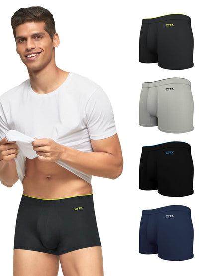 XYXX Mens Underwear Uno IntelliSoft Antimicrobial Micro Modal Trunk Pack of 5 (Dress Blue ; Coral Grey ; Black ; Heather Grey ;