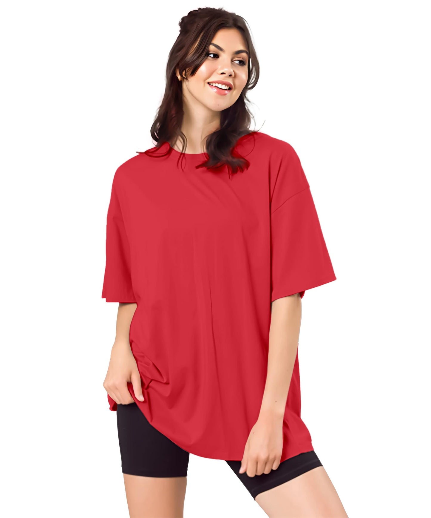 SHODOX Womens Cotton Blend Oversized Drop Shoulder Solid T-Shirt(Pack of 1)
