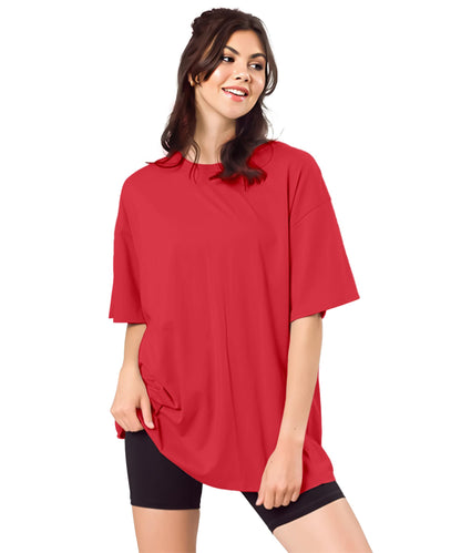 SHODOX Womens Cotton Blend Oversized Drop Shoulder Solid T-Shirt(Pack of 1)