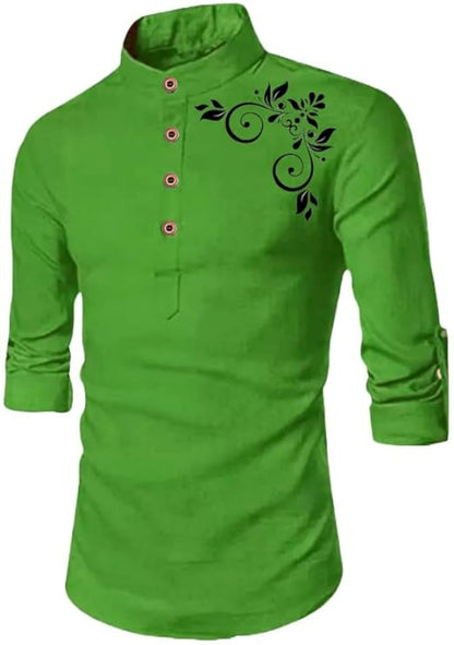 Deemoon MenS Full Sleeve Short Kurta Shirt With A Trendy Mandarin Collar Crafted From A Premium Cotton Blend For Comfort Ideal