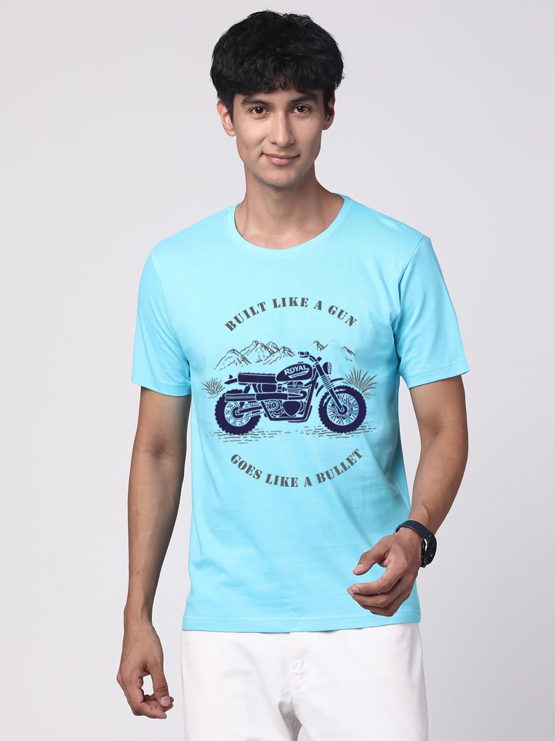 ADRO Men's Royal Bike Design Printed 100% Cotton T-Shirt - Regular Fit, Printed T-Shirts for Men (RN24-RYL-MI_Mint)