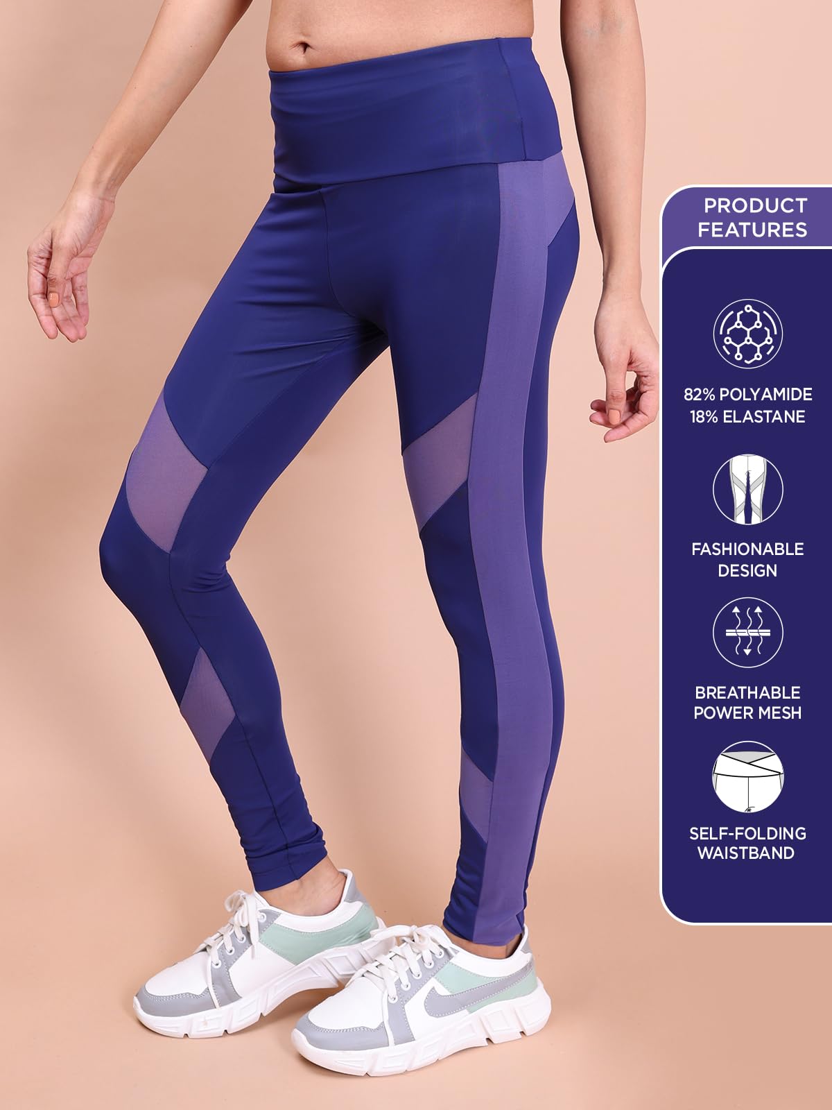 Rupa Colors Womens PLAYSURE Dry FIT Activewear Leggings | Stretchable Warp Knit Fabric | Breathable Mesh Self-Folding Waistband
