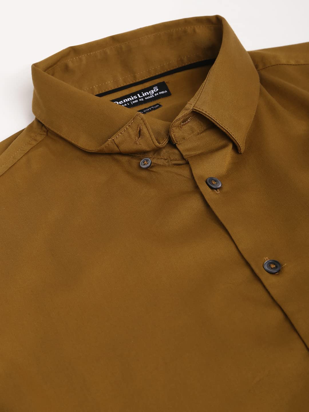 Dennis Lingo MenS Solid Brown Slim Fit Satin Lycra Casual Shirt With Concealed Button Down & Full Sleeves