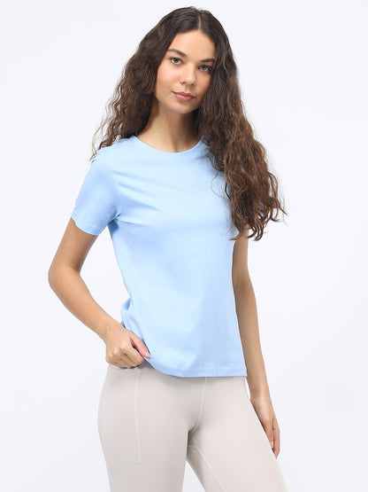 Nobero WomenS Solid Regular Fit T-Shirt (1W-Twts-R0003_Powder Blue