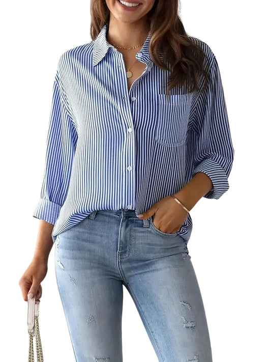 Indoprimo Striped Shirt For Women Full Sleeve Stylish Oversize Fit Shirt