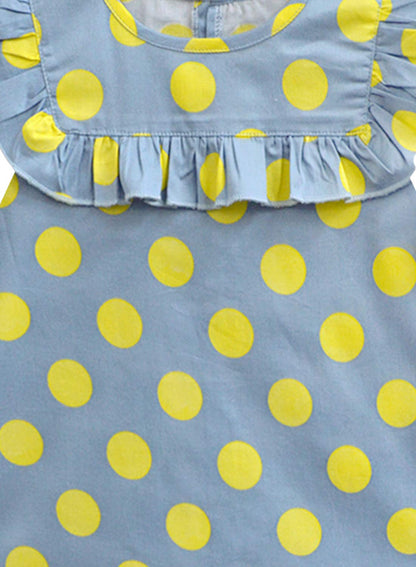 A.T.U.N. (ALL THINGS UBER NICE) Girls Polka Dots Regular Top Blue-Yellow