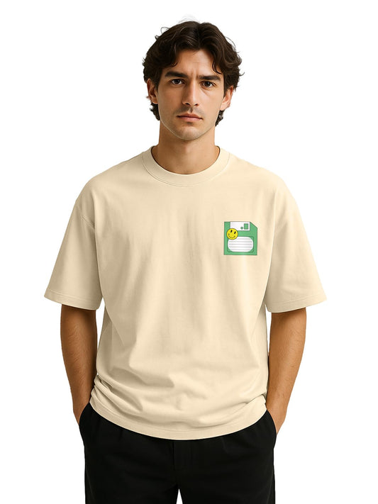 Veirdo Mens Oversize Loose Baggy Fit Drop Shoulder and Pocket Floppy Print Design Short Sleeve T-Shirt For
