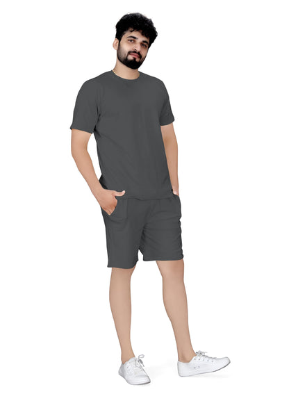 ELLITI Cotton Blend Casual Round Neck Half Sleeve Oversized Co-ord Set Mens, Pyjama Set, Sleepwear Loungewear T-Shirt and Short