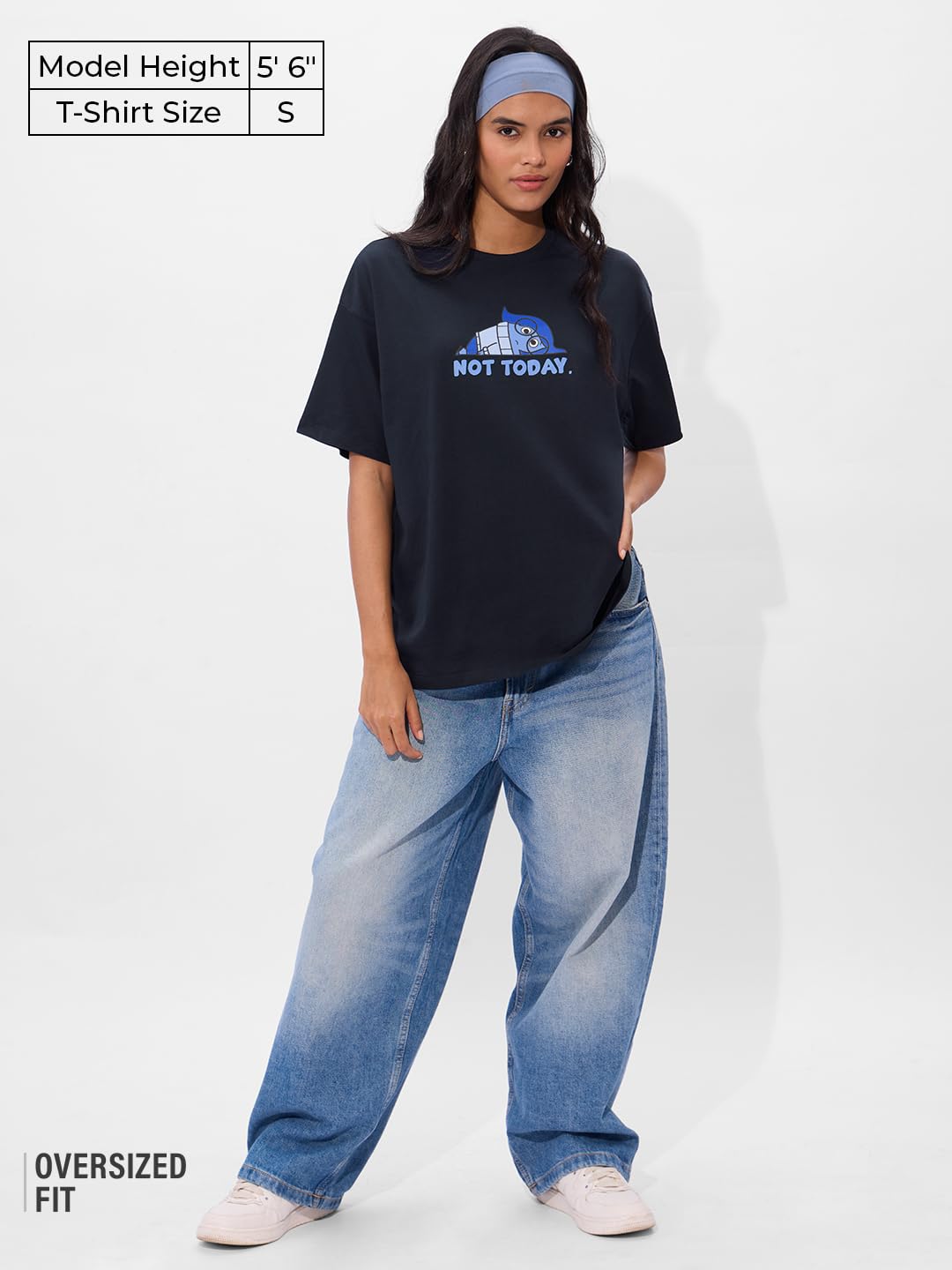 The Souled Store Official Inside Out Originals: Sadness Women and Girls Short Sleeve Round Neck Black Graphic Printed Cotton Ove