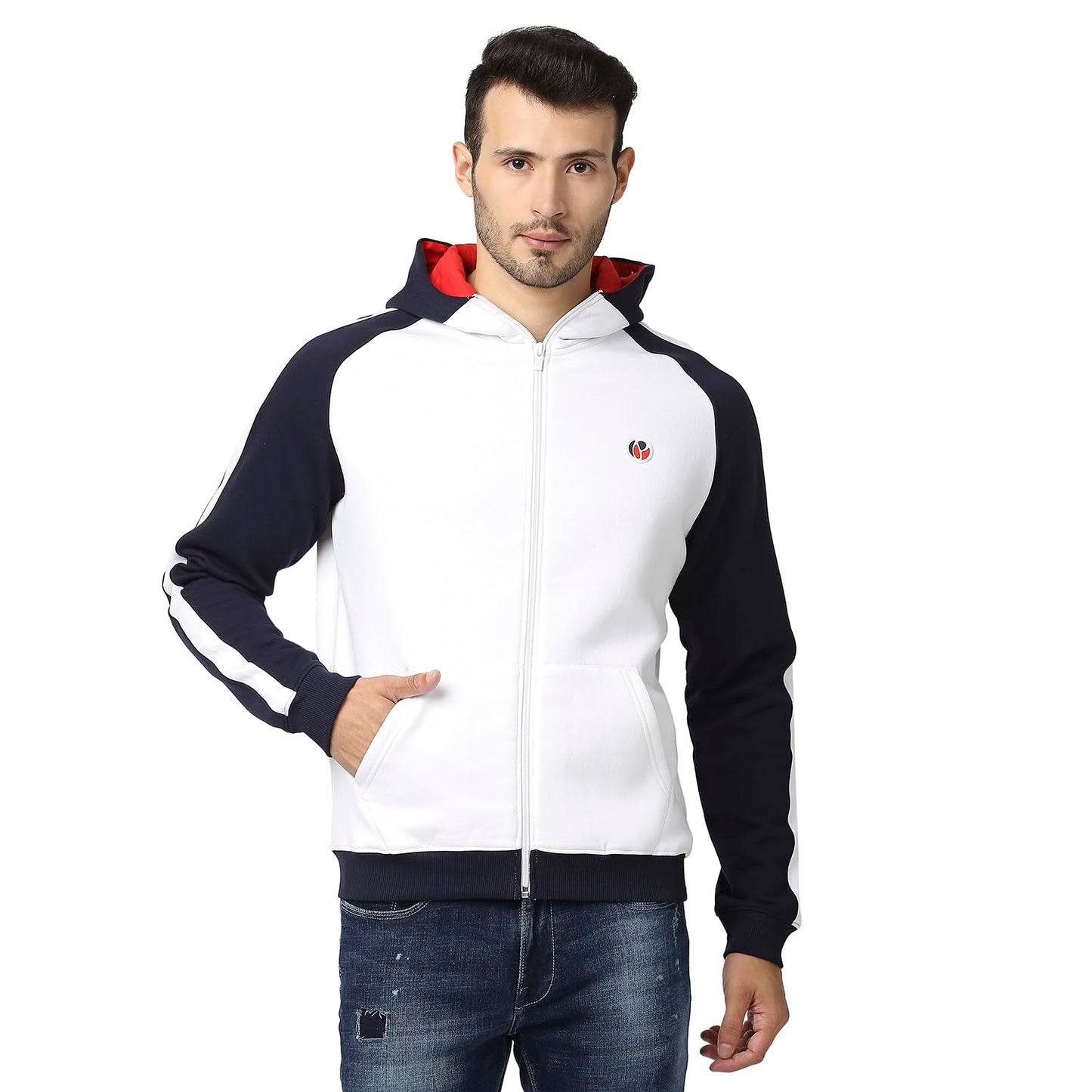 Pepe Jeans Mens Escander Colourblock Zip Thru Hooded Sweatshirt, White,2Xl