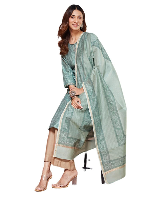 Fabindia Women's Cotton Silk Printed Regular Kurta Set