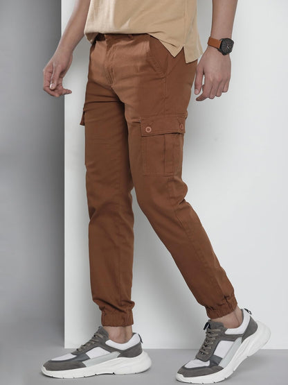 The Indian Garage Co Men Slim Fit Solid Mid-Rise Stretchable Cuffed Cargos