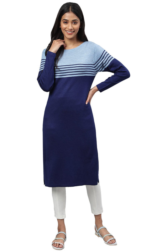 Aurelia Women Acrylic Straight Fit Solid Yarn Dyed Straight Kurta