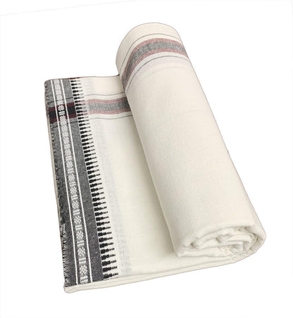 PRAKASAM COTTON Mens Single (1.28 X 2.00 mtrs) Colour Thalapathi Border Dhoti/Fine quality Single Dhoti (White)