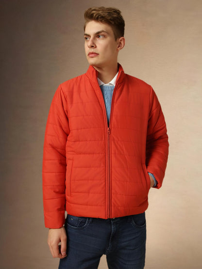 Dennis Lingo Men Rust Solid Regular Fit Full Sleeve Mock Collar Padded Jacket