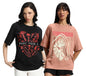 Juneberry Pure 100% Cotton Oversized Loose Baggy Fit Drop Shoulder Latest Aesthetic & Cool Graphic Prinred Half Sleeve T-Shirts